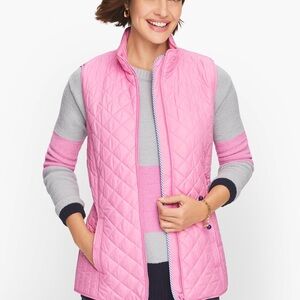 Talbots Pink Quilted Puffer Vest XS Zip Front Lightweight Preppy
